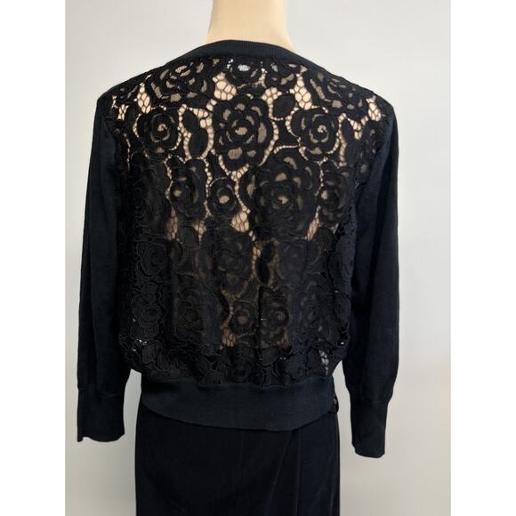 Karl Lagerfeld Paris Black Lace Back Women's XL Pearl Buttons Retro Elegant New - Picture 4 of 10